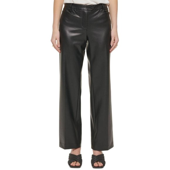 Calvin Klein Pants - NWT Calvin Klein Petite Faux-Leather Mid-Rise Career Pants T28P1477 6P Black